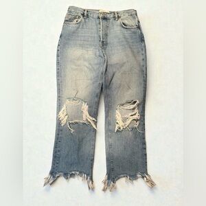We The Free Light Blue Distressed Straight Leg Jeans